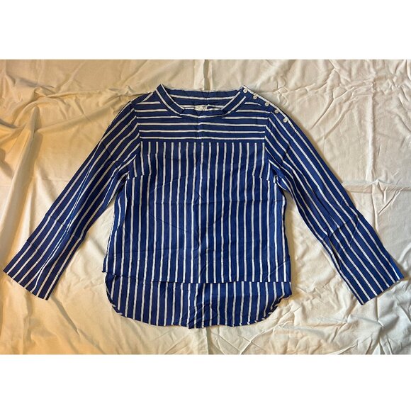Women's J.Crew Factory Striped Funnelneck Long-Sleeved Blouse Blue, 8 - Picture 2 of 4